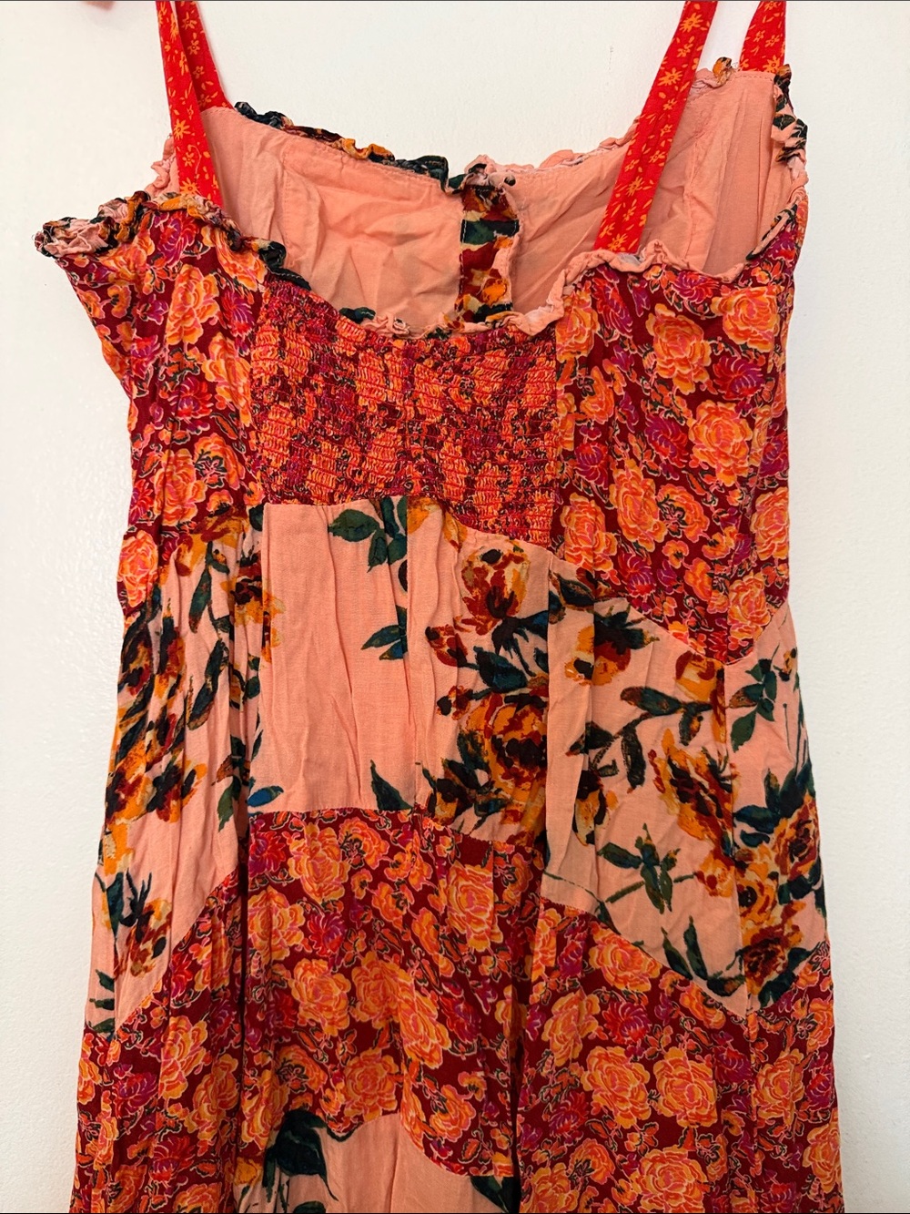 Free People Boho Peach and Red Floral Button-Front Sundress - Picture 6 of 6